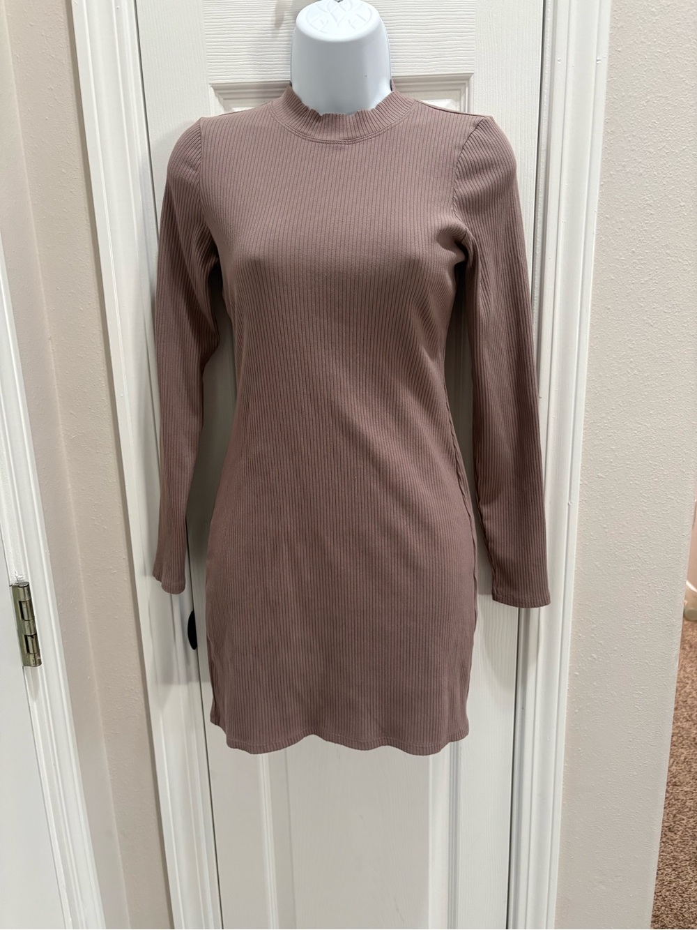 PINK Victoria's Secret Mauve Ribbed Long-Sleeve Mini Dress